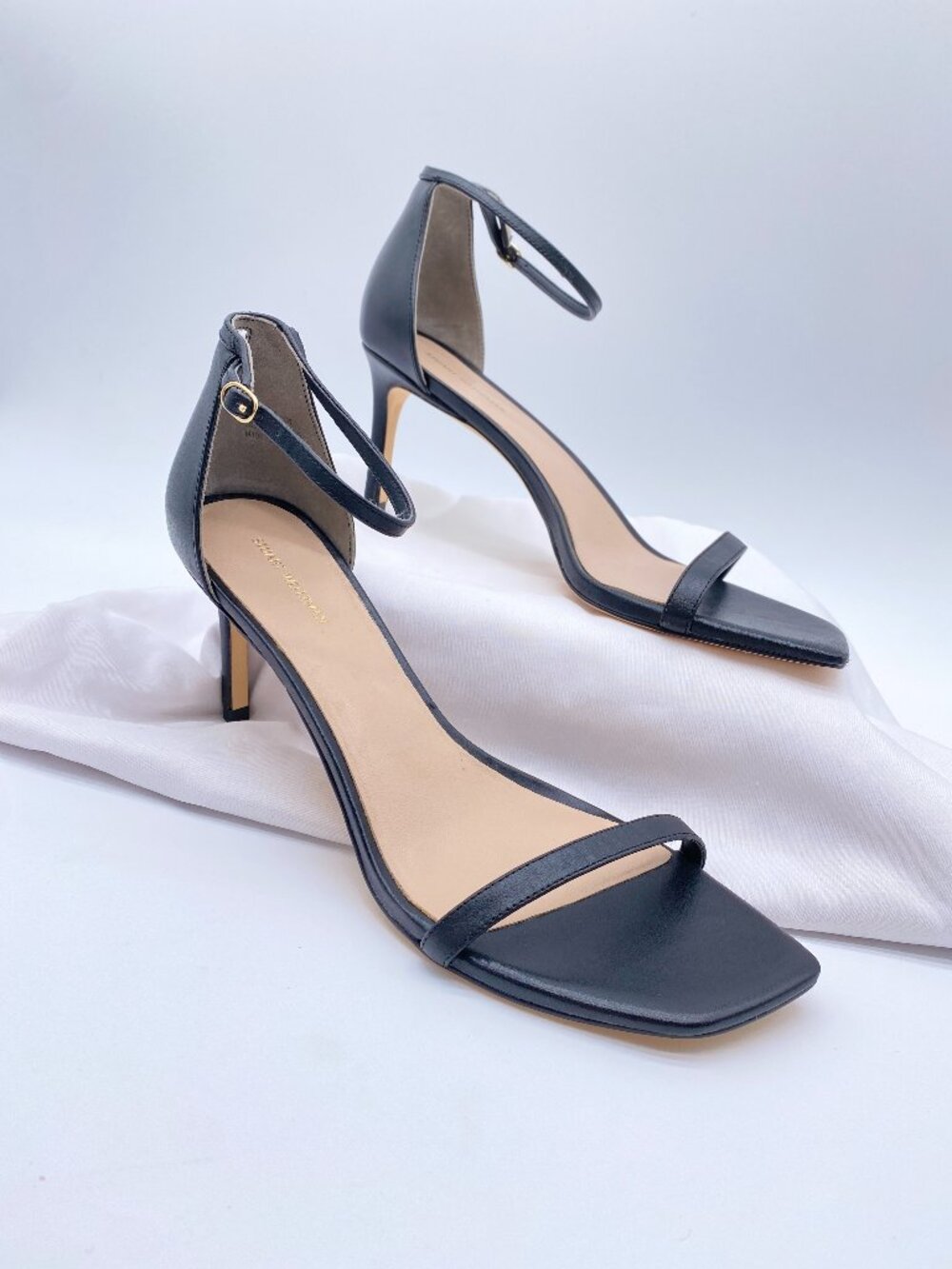 NWT Stuart Weitzman Black Leather Ankle Strap Stiletto Heels Size 11.5